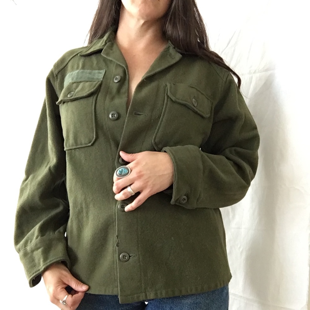 Vintage, thick wool army button up shirt